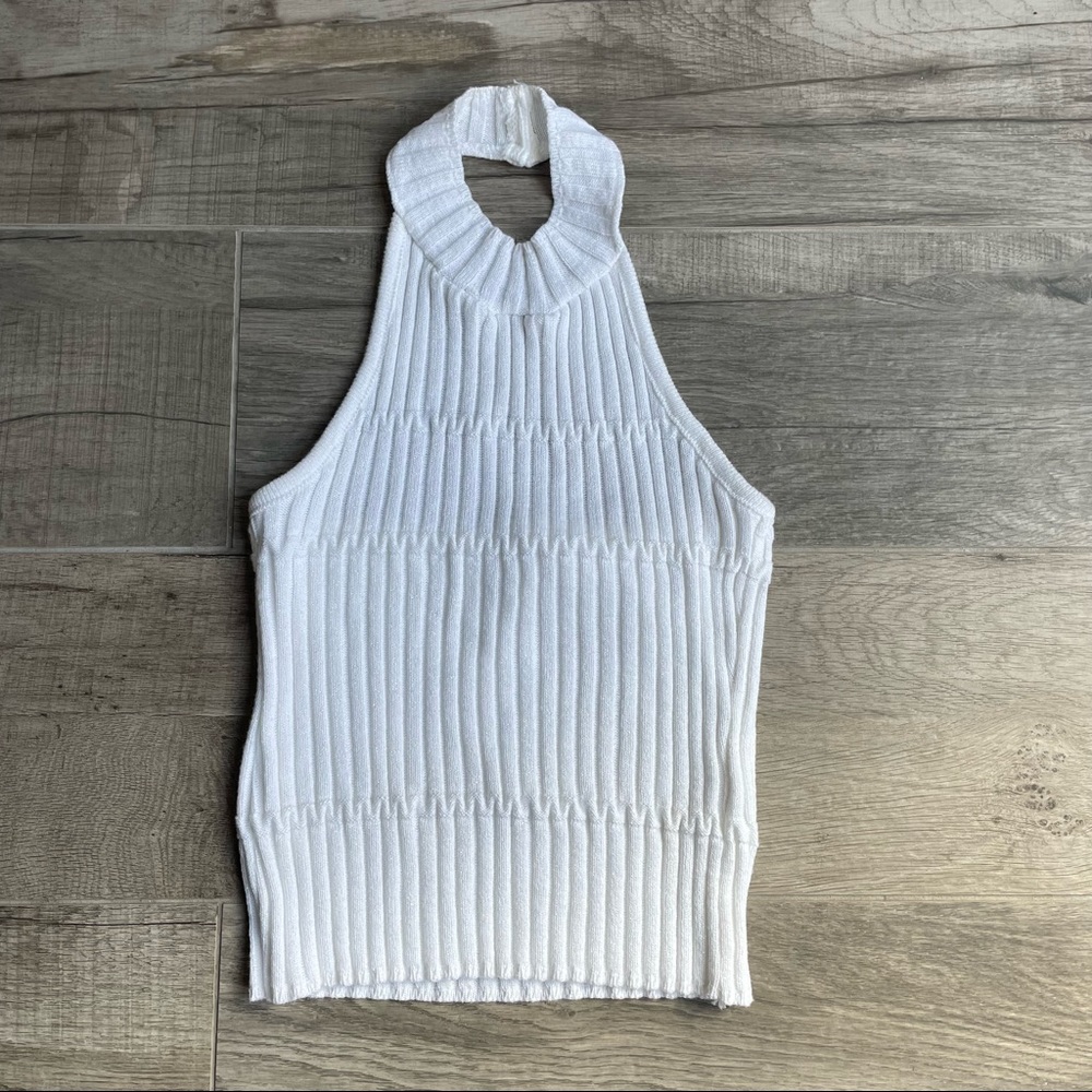 Axara Paris white sharply knit halter tank top
